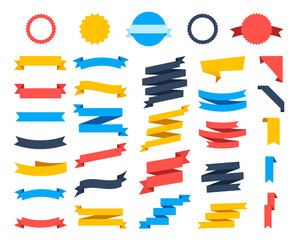 Flat vector ribbons banners flat isolated on white background, Illustration Set of ribbons. Ribbons icons collection.