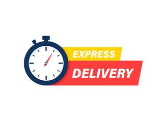 Fototapeta na wymiar Express delivery icon. Timer and express delivery inscription vector illustration isolated on white background.