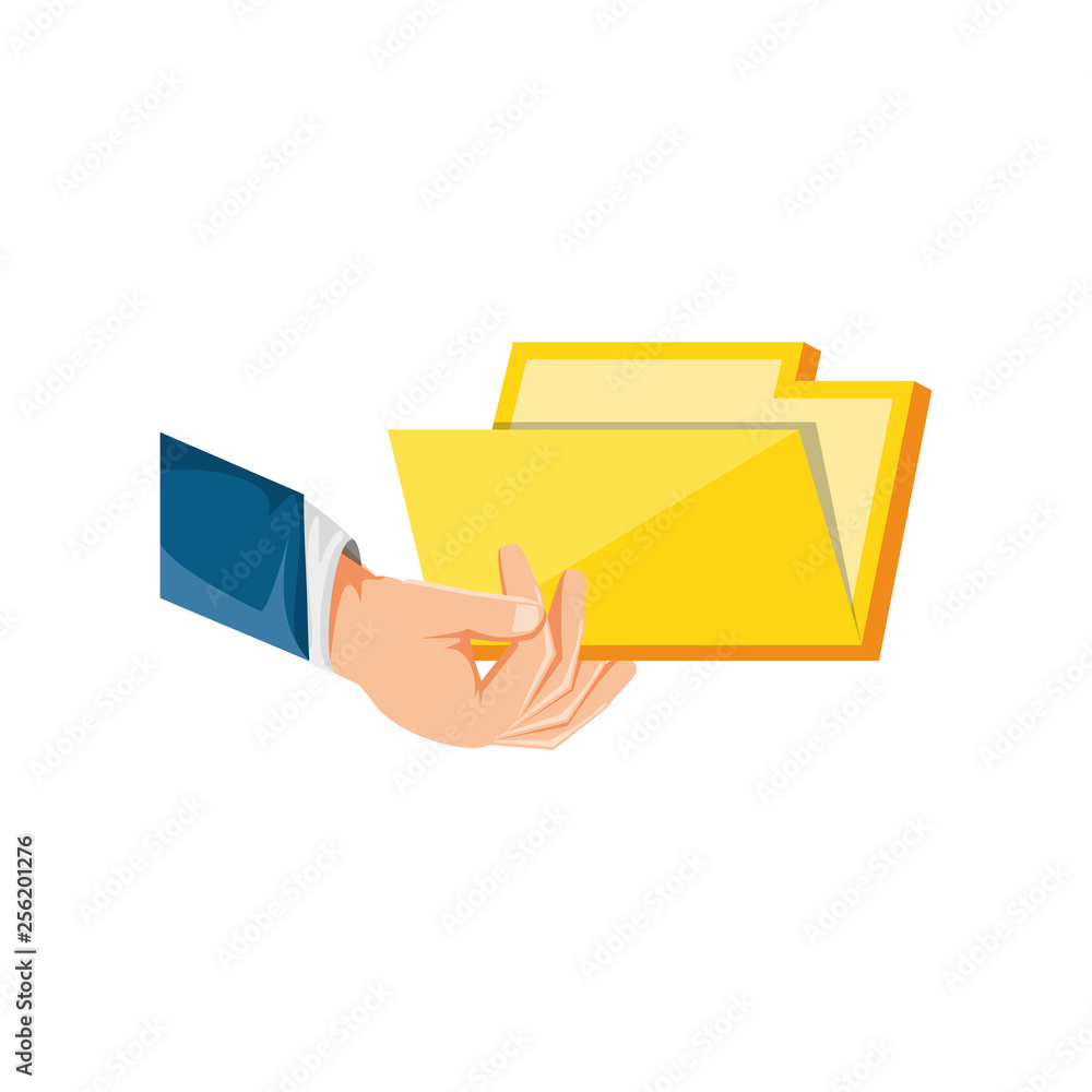 Poster hand with folder document isolated icon