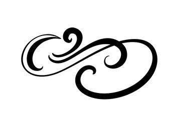 Vector floral calligraphy element flourish, hand drawn divider for page decoration and frame design illustration swirl ornament. Decorative silhouette for wedding cards and invitations. Vintage flower