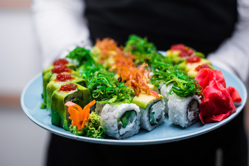 sushi dish food at a restaurant rice with seafood