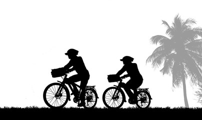 Obraz na płótnie Canvas silhouette cyclists bicycle riders on white background