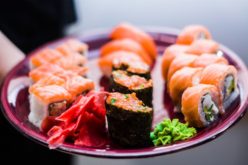 sushi dish food at a restaurant rice with seafood