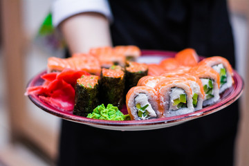 sushi dish food at a restaurant rice with seafood