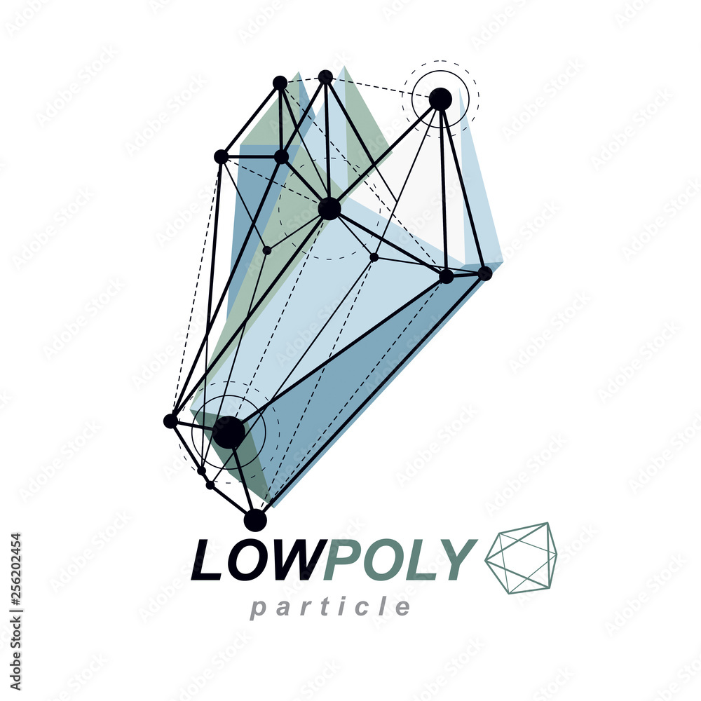 Poster abstract vector 3d mesh polygonal object. communication technologies modern logotype.