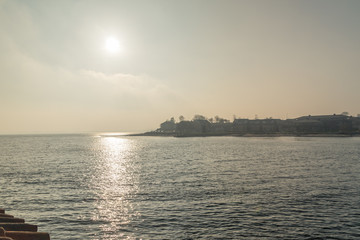 Fototapeta premium Exit from Alssund narrow strait to open Baltic Sea in Sonderborg, Denmark.
