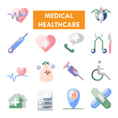 Fototapeta na wymiar medical healthcare flat vector icon set