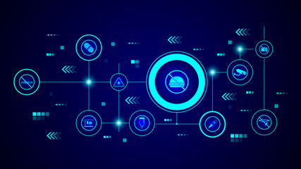 sign prohibited fast food icon. From Warning signs set