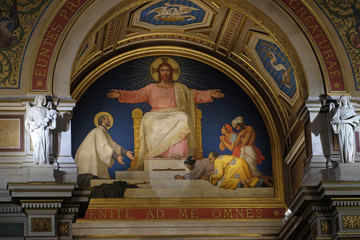 Fototapeta premium Saint Francis Xavier presenting to Jesus Christ the people he has converted, St Francis Xavier's Church in Paris, France