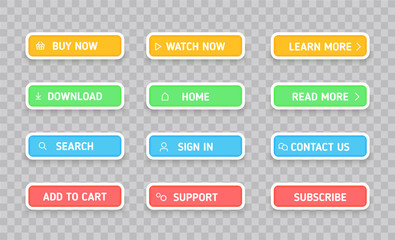 Set colors buttons. Different colors and icons. Vector illustration.