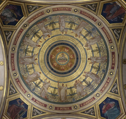 Fototapeta na wymiar The painting of the cupola represents The Paschal Lamb and the Seven Seals, St Francis Xavier's Church in Paris, France 