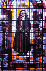 Saint Therese of the Child Jesus, stained glass window in the St Francis Xavier's Church in Paris,...