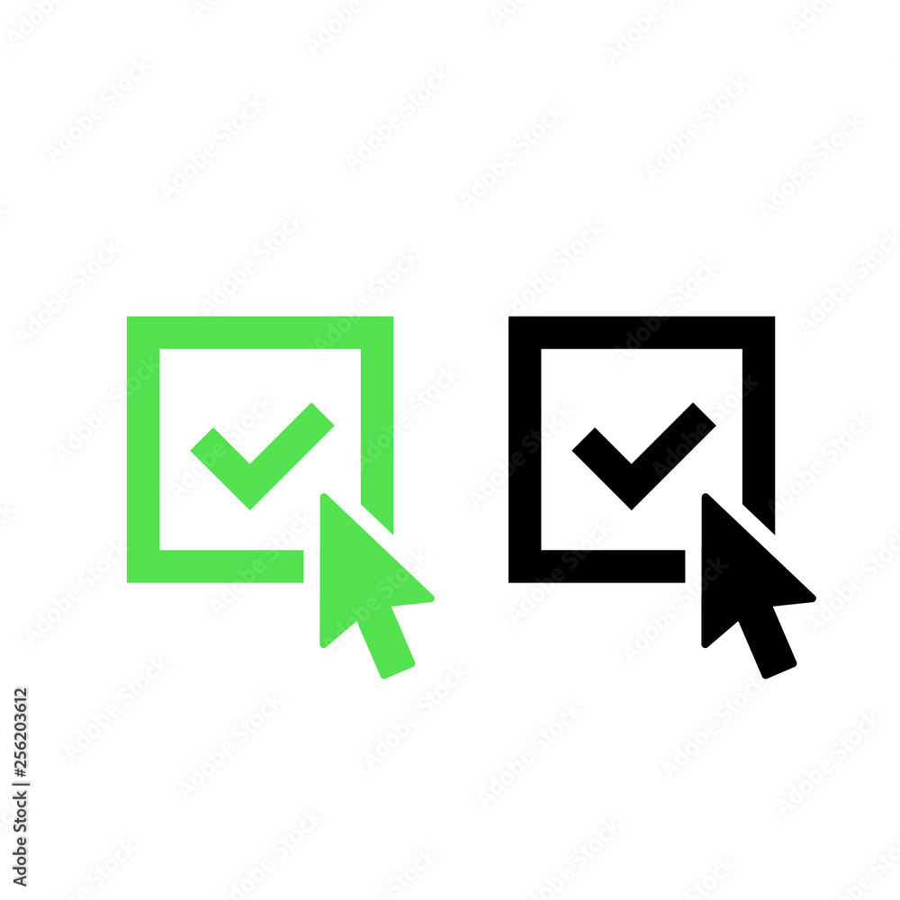 Poster check mark logo icon. tick symbol in green and black color illustration. accept okey symbol for appr