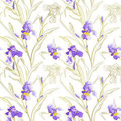 Floral seamless pattern. Flower iris background. Floral seamless texture with flowers.