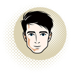 Caucasian confident brunet male, attractive man face, vector human portrait.