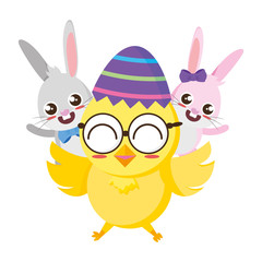 beautiful rabbits couple with chick