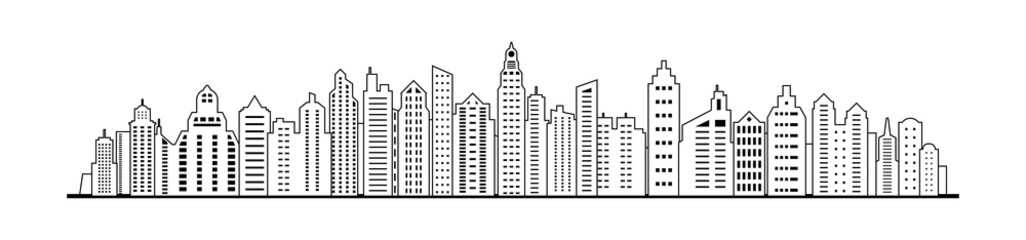 Obraz premium linear City skyline. City panorama landscape template. Urban landscape. Vector illustration.