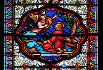 Agony in the Garden, Jesus in the Garden of Olives, stained glass window in the Basilica of Saint Clotilde in Paris, France 