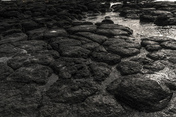 volcanic sea rocks black and white, sharp rocks wallpaper background