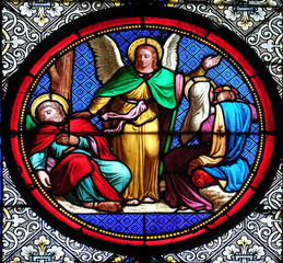 Saint Joseph's second dream, stained glass window in the Basilica of Saint Clotilde in Paris, France