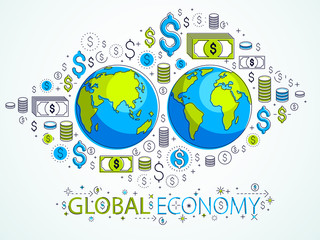 Global economy concept, planet earth with dollar icons set, international business, currency exchange, internet global network connection, vector, elements can be used separately.
