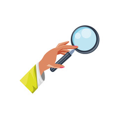hand with search magnifying glass icon