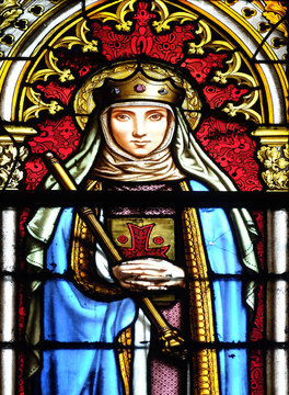 Saint Radegund, stained glass window in the Basilica of Saint Clotilde in Paris, France 