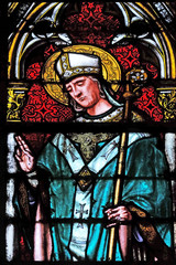 Saint Medardus, stained glass window in the Basilica of Saint Clotilde in Paris, France 