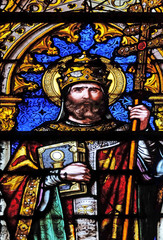 Saint Leo, stained glass window in the Basilica of Saint Clotilde in Paris, France 