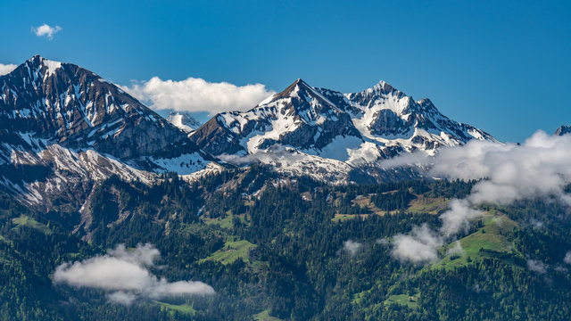 Switzerland, wonderful view on snow Alps near Beatenberg village