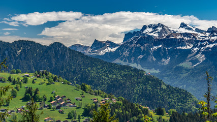 Switzerland, wonderful view on snow Alps near Beatenberg village