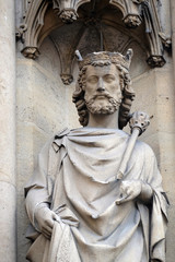 Saint Sigismond, statue on the portal of the Basilica of Saint Clotilde in Paris, France 