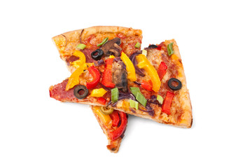 Two slices  of vegetable pizza  isolated on white background