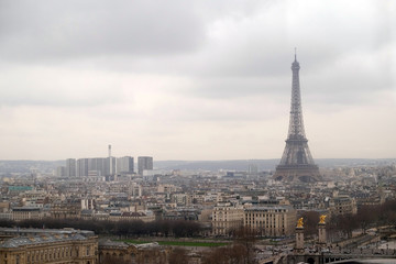 Paris skyline panorama. Eifel tower in the distance, France 