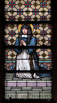 Saint Louise de Marillac, stained glass windows in the Saint Laurent Church, Paris, France