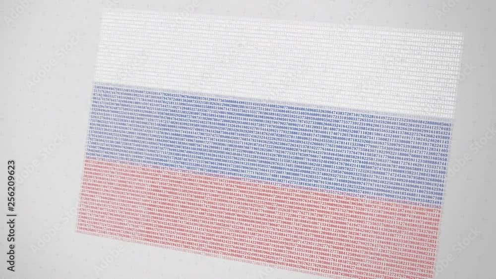 Poster falling numbers make up flag of russia. conceptual 3d animation