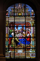 Death of the Virgin Mary, stained glass windows in the Saint Laurent Church, Paris, France 