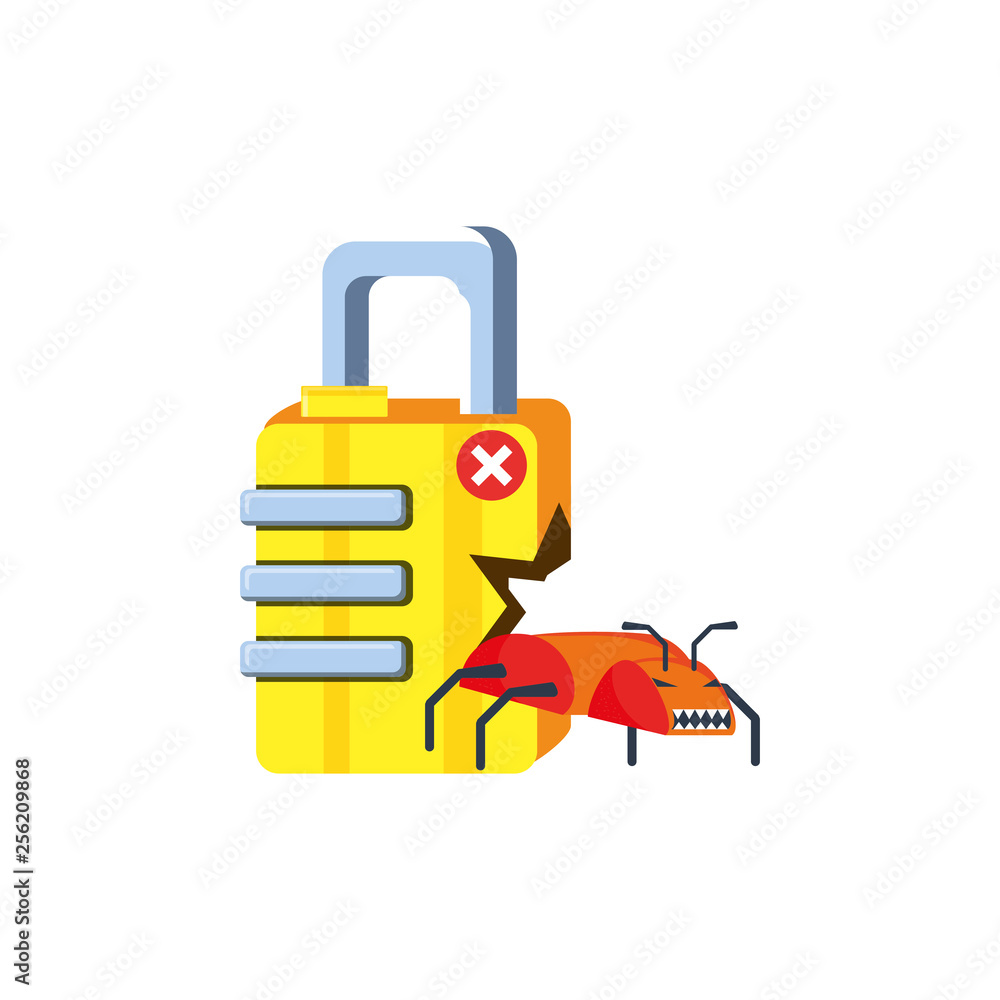 Poster safe secure padlock with virus attack