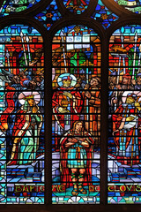 Baptism of Clovis, stained glass windows in the Saint Laurent Church, Paris, France