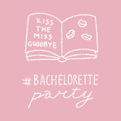 Bachelorette party concept. Guest book with kisses. Vintage texture doodle.