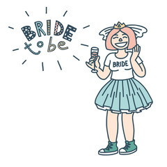 Bachelorette party concept. Bride to be celebrating with champagne. Pastel color doodle.