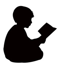 boy reading book, silhouette vector