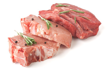  raw pork chops and  beef fillet 