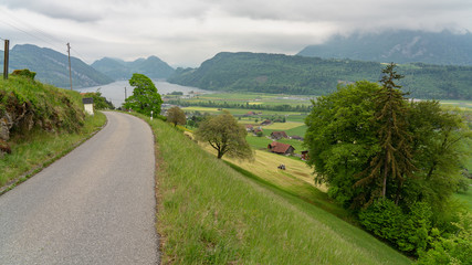Switzerland, scenic view on lake near Vitznau village