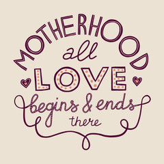Motherhood quote for Mother's Day. Detailed on beige background