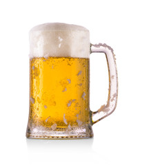 Frosty glass of beer isolated on white background
