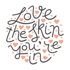 Naklejka premium Quote about beauty and skin in doodle style