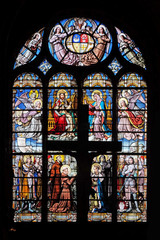 Stained glass window in Saint Eustache church in Paris, France 