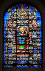 Saint Genevieve, stained glass windows in the Saint Roch Church, Paris, France