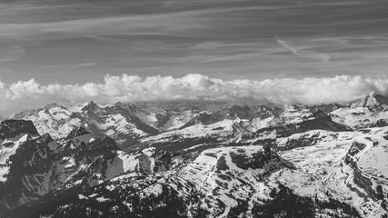 Black and white Alps panorama view